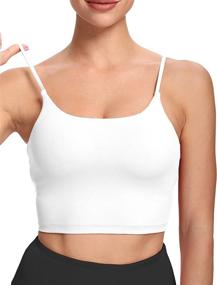 img 4 attached to 🏋️ HHUQ Women's Longline Sports Bra - Wirefree Padded, Medium Support Yoga Bra for Running and Workouts, Tank Tops