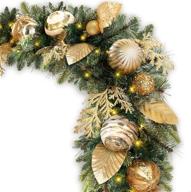 🎄 pre-lit christmas garland with lights, battery operated christmas garland for mantle, 9 feet gold ball and leaves christmas garland greenery for fireplace logo