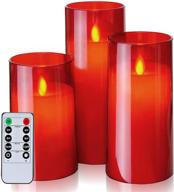 homemory flameless candles with remote control and timer, set of 3, red flickering led pillar candles, battery operated acrylic логотип