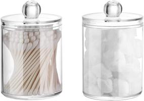 img 4 attached to 🛀 Convenient and Stylish 2 Pack Qtip Holder Canister - Clear Plastic Apothecary Jar with Lid for Cotton Products and Floss - Bathroom and Makeup Organization and Storage