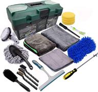 🚗 lucklyjone 19-piece car cleaning kit with premium microfiber cloth - car wash sponges - tire brush - window water blade (green), ideal for detailing interiors logo