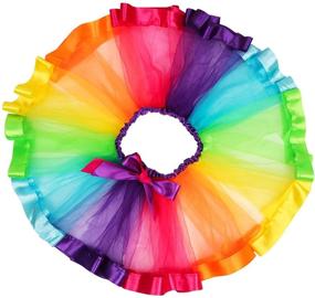 img 1 attached to 🌈 Colorful Toycost Girls Rainbow Tutu Ballet Skirt Set with Flower Crown Clips and Ring: A Fun and Stylish Tutu for Dress-Up and Play