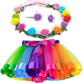 img 4 attached to 🌈 Colorful Toycost Girls Rainbow Tutu Ballet Skirt Set with Flower Crown Clips and Ring: A Fun and Stylish Tutu for Dress-Up and Play