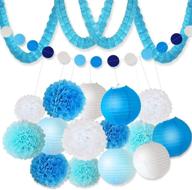 🎉 xfunino 18 pcs tissue paper flowers pom poms & paper lanterns - perfect decorations for baby shower, wedding, birthday party supply in blue logo