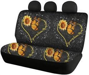 img 3 attached to 🌻 HUGS IDEA Combo Seat Covers Set with Steering Wheel Cover and Seat Belt Pads, Front Rear Seats Protectors - Sunflower Butterfly Design, Ideal Gifts for Women and Men