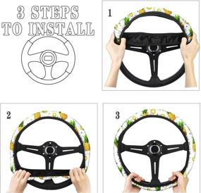 img 1 attached to 🌻 HUGS IDEA Combo Seat Covers Set with Steering Wheel Cover and Seat Belt Pads, Front Rear Seats Protectors - Sunflower Butterfly Design, Ideal Gifts for Women and Men