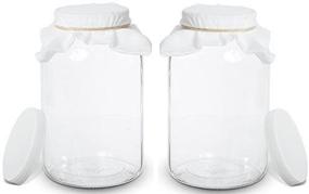 img 1 attached to 🍶 Kitchentoolz 2 Pack - 1 Gallon Glass Wide Mouth Kombucha Brewing Mason Jar Set with Cotton Cloth Filter, Rubber Band, and Plastic Lid - Ideal for Home Brewing and Fermenting