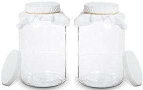 img 2 attached to 🍶 Kitchentoolz 2 Pack - 1 Gallon Glass Wide Mouth Kombucha Brewing Mason Jar Set with Cotton Cloth Filter, Rubber Band, and Plastic Lid - Ideal for Home Brewing and Fermenting