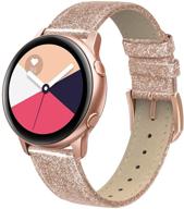 🌟 настоящий кожаный ремешок swees для samsung galaxy watch 3 41mm/galaxy watch active 40mm/active 2 44mm/galaxy watch 42mm - тонкие заменяемые ремешки для женщин и мужчин - блестящий розовое золото - 20 мм логотип