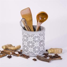 img 1 attached to 🏡 Farmhouse Decor Utensil Caddy: Embossed Cement Kitchen Cooking Utensil Holders with Anise Star Pattern