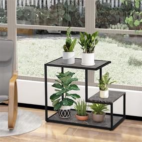 img 2 attached to 🛋️ VECELO 3-Tier Metal Bed Sofa Side Table Set of 2 with Storage Shelf, Easy Assembly - Classic Black A2