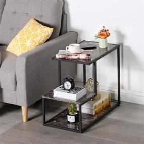 img 3 attached to 🛋️ VECELO 3-Tier Metal Bed Sofa Side Table Set of 2 with Storage Shelf, Easy Assembly - Classic Black A2