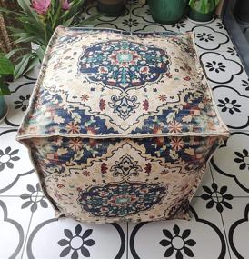 img 3 attached to 🧘 RISEON Moroccan Cotton Pouf Cover: Vintage Indian Ottoman Footstool - Meditation, Yoga, Boho Floor Stool for Living Room, Bedroom, Under Desk - Unstuffed Square Cushion Footrest