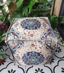 img 2 attached to 🧘 RISEON Moroccan Cotton Pouf Cover: Vintage Indian Ottoman Footstool - Meditation, Yoga, Boho Floor Stool for Living Room, Bedroom, Under Desk - Unstuffed Square Cushion Footrest