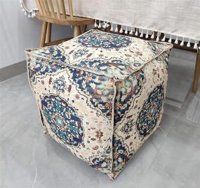 img 1 attached to 🧘 RISEON Moroccan Cotton Pouf Cover: Vintage Indian Ottoman Footstool - Meditation, Yoga, Boho Floor Stool for Living Room, Bedroom, Under Desk - Unstuffed Square Cushion Footrest