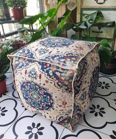 img 4 attached to 🧘 RISEON Moroccan Cotton Pouf Cover: Vintage Indian Ottoman Footstool - Meditation, Yoga, Boho Floor Stool for Living Room, Bedroom, Under Desk - Unstuffed Square Cushion Footrest