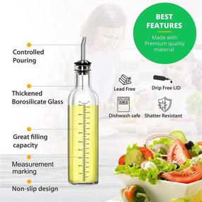 img 3 attached to 🍶 Liam Kitchen 17 oz Glass Olive Oil Bottle Dispenser - 500ml Oil & Vinegar Cruet Bottle with Pourers, Funnel for Easy Pouring & Refill, Clear Glass Olive Oil Carafe Decanter for Kitchen