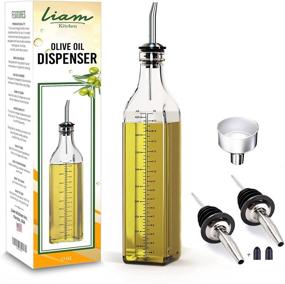 img 4 attached to 🍶 Liam Kitchen 17 oz Glass Olive Oil Bottle Dispenser - 500ml Oil & Vinegar Cruet Bottle with Pourers, Funnel for Easy Pouring & Refill, Clear Glass Olive Oil Carafe Decanter for Kitchen