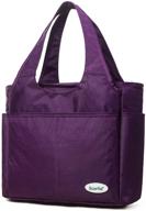 scorlia extra large insulated lunch shoulder bag - durable reusable cooler tote handbag with side pockets and tall drinks holder for men and women at work - purple logo