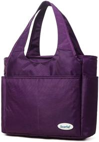 img 4 attached to Scorlia Extra Large Insulated Lunch Shoulder Bag - Durable Reusable Cooler Tote Handbag with Side Pockets and Tall Drinks Holder for Men and Women at Work - Purple