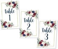 🌹 burgundy floral table number signs: elegant double sided cards for wedding reception & birthday parties - reusable centerpieces with calligraphy printed numbers, 4x6 size logo