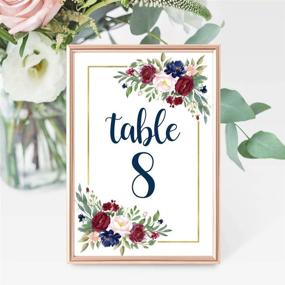 img 1 attached to 🌹 Burgundy Floral Table Number Signs: Elegant Double Sided Cards for Wedding Reception & Birthday Parties - Reusable Centerpieces with Calligraphy Printed Numbers, 4x6 Size