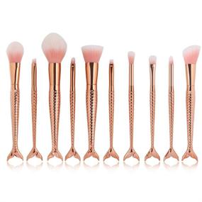 img 4 attached to 💄 Coshine 10pcs Rose Gold Mermaid Makeup Brush Set - Unique Design, Synthetic Hair, Plastic Handle, High-quality Cosmetic Brushes