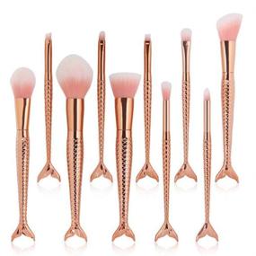 img 2 attached to 💄 Coshine 10pcs Rose Gold Mermaid Makeup Brush Set - Unique Design, Synthetic Hair, Plastic Handle, High-quality Cosmetic Brushes