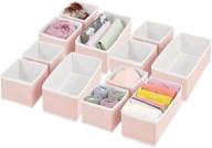 mdesign soft fabric drawer organizer bin set - lingerie, bras, socks, leggings, clothes - 12-piece pink/white closet storage solution логотип