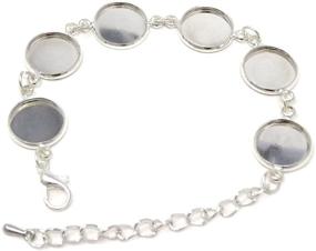 img 4 attached to 📿 Adjustable Metal Bracelet Chain with 12mm Round Blank Cabochon Base - Complete Jewelry Set with Adjustable Bangle and Bezel Trays