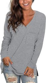 img 3 attached to Stylish CALOER Women's Casual Sweatshirts with Side Split - Oversized V Neck Shirts with Pocket for a Fashionable Look