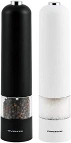 img 4 attached to 🌶️ Ovente Electric Sea Salt & Pepper Mill Set | Battery Operated Automatic Grinders, Stainless Steel Blades, Adjustable Coarseness, Pack of 2 (Black & White)