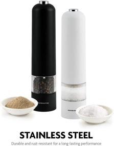 img 2 attached to 🌶️ Ovente Electric Sea Salt & Pepper Mill Set | Battery Operated Automatic Grinders, Stainless Steel Blades, Adjustable Coarseness, Pack of 2 (Black & White)