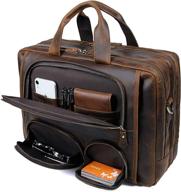👜 large mens leather briefcase messenger bag for business travel - fits 17.3'' laptop, brown-crazy horse logo