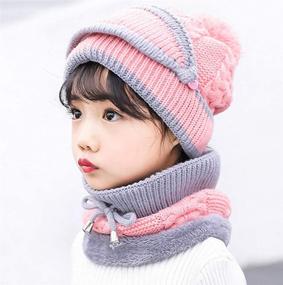 img 3 attached to 🧣 Warm Winter Girls' Knitted Beanie with Fleece Lining and Pompom - Must-Have Accessories for Cold Weather