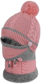 img 1 attached to 🧣 Warm Winter Girls' Knitted Beanie with Fleece Lining and Pompom - Must-Have Accessories for Cold Weather