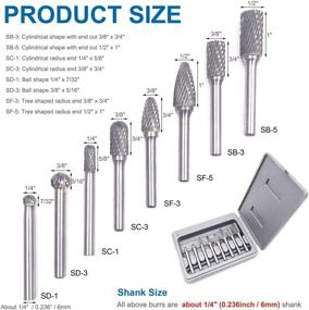 img 2 attached to 🛠️ WHISTECK 8Pcs Double Cut Tungsten Carbide Burr Set - Versatile Die Grinder Bits for Metal, Wood and More