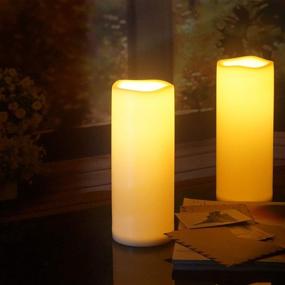 img 2 attached to 🕯️ Waterproof LED Flameless Pillar Candles, 4’’ x 10’’ Large Outdoor Battery Operated Candles with Timer, Flickering Electric Lights for Home, Indoor Lantern, Patio Garden - 2 Pack, Ivory