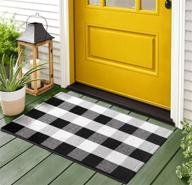 🖤 premium black and white buffalo plaid rug - 24x36+ with upgraded anti-slip mat - ideal outdoor/indoor front porch check doormat - welcome small carpet cotton checkered door mat - stylish kitchen farmhouse entryway washable décor logo
