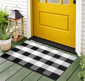 img 4 attached to 🖤 Premium Black and White Buffalo Plaid Rug - 24x36+ with Upgraded Anti-Slip Mat - Ideal Outdoor/Indoor Front Porch Check Doormat - Welcome Small Carpet Cotton Checkered Door Mat - Stylish Kitchen Farmhouse Entryway Washable Décor