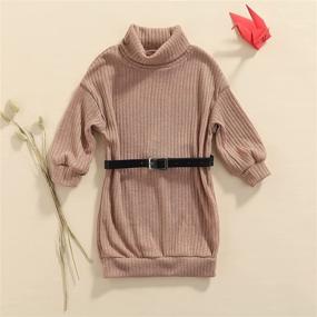 img 3 attached to 👗 Cudilica Kids Girls Knitted Sweater Dress - Long Sleeve Ribbed High Neck Solid Color Clothes with Waist Belt for Fall and Winter