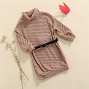 img 2 attached to 👗 Cudilica Kids Girls Knitted Sweater Dress - Long Sleeve Ribbed High Neck Solid Color Clothes with Waist Belt for Fall and Winter