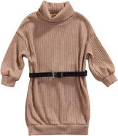 👗 cudilica kids girls knitted sweater dress - long sleeve ribbed high neck solid color clothes with waist belt for fall and winter logo