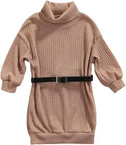 img 4 attached to 👗 Cudilica Kids Girls Knitted Sweater Dress - Long Sleeve Ribbed High Neck Solid Color Clothes with Waist Belt for Fall and Winter