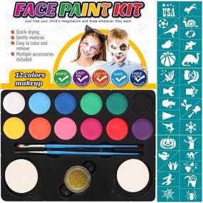 img 1 attached to 🎨 Discover SUPVOX Professional Face Painting Kits: Body & Face Paint Set with Stencils, Sponge, Glitters - Non-Toxic, Water-Based Colors for Costumes, Parties & Festivals