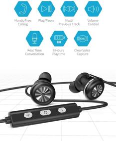 img 3 attached to 🎧 Беспроводные спортивные наушники VEENAX Pogo Bluetooth: наушники с микрофоном, магнитным насыщенным басом и 8 часами воспроизведения - потовлагозащищенные черные наушники для iPhone iPad iPod Phone MP3