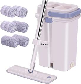 img 4 attached to 🌊 IKER Flat Floor Mop and Bucket Set - 6 Microfiber Mop Pads - Hands-Free Squeeze Mop and Bucket with Wringer - Separates Dirty and Clean Water - Stainless Steel Handle - Ideal for Home Floor Cleaning