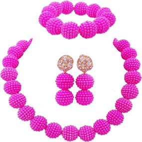 img 1 attached to Stunning ACZUV Nigerian Wedding African Beads Jewelry Set: Simulated Pearl Necklace and Earrings for Women