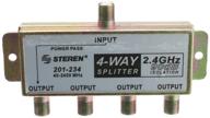 🔀 high-performance qualconnect f-pin coaxial splitter - 4 way, 2 ghz 90 db with dc passing on one port logo