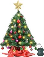 24-inch/60cm artificial mini tabletop christmas tree set with 50 led string lights, 28 hanging ornaments, and wooden base - perfect for holiday decoration логотип